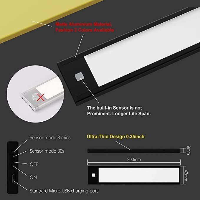 VST Rechargeable Lamp Slim Under Cabinet Led Light Magnetic Mounted Motion Sensor  Led Battery Light Adhesive Lamp