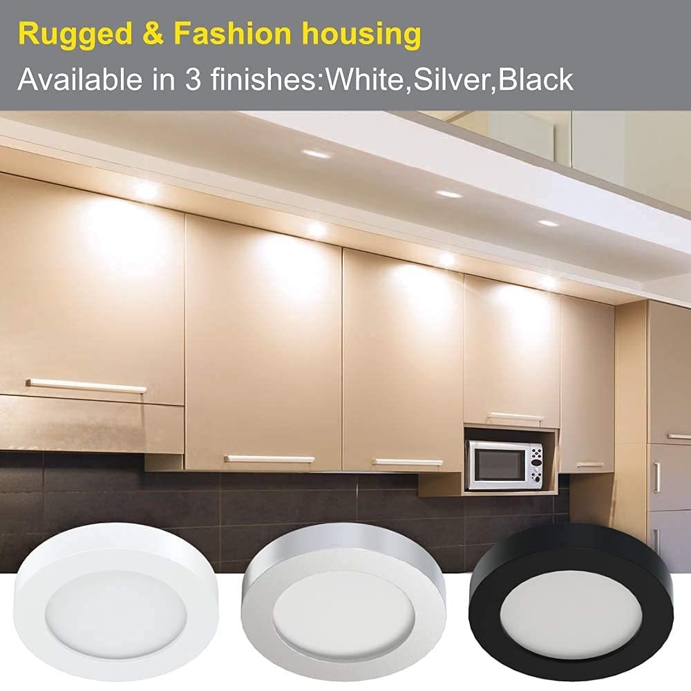 6 Pack Black 4000K Under Cabinet Lighting 12V 2W ETL Listed Wiring Closet Puck Light for Kitchen Showcase Display