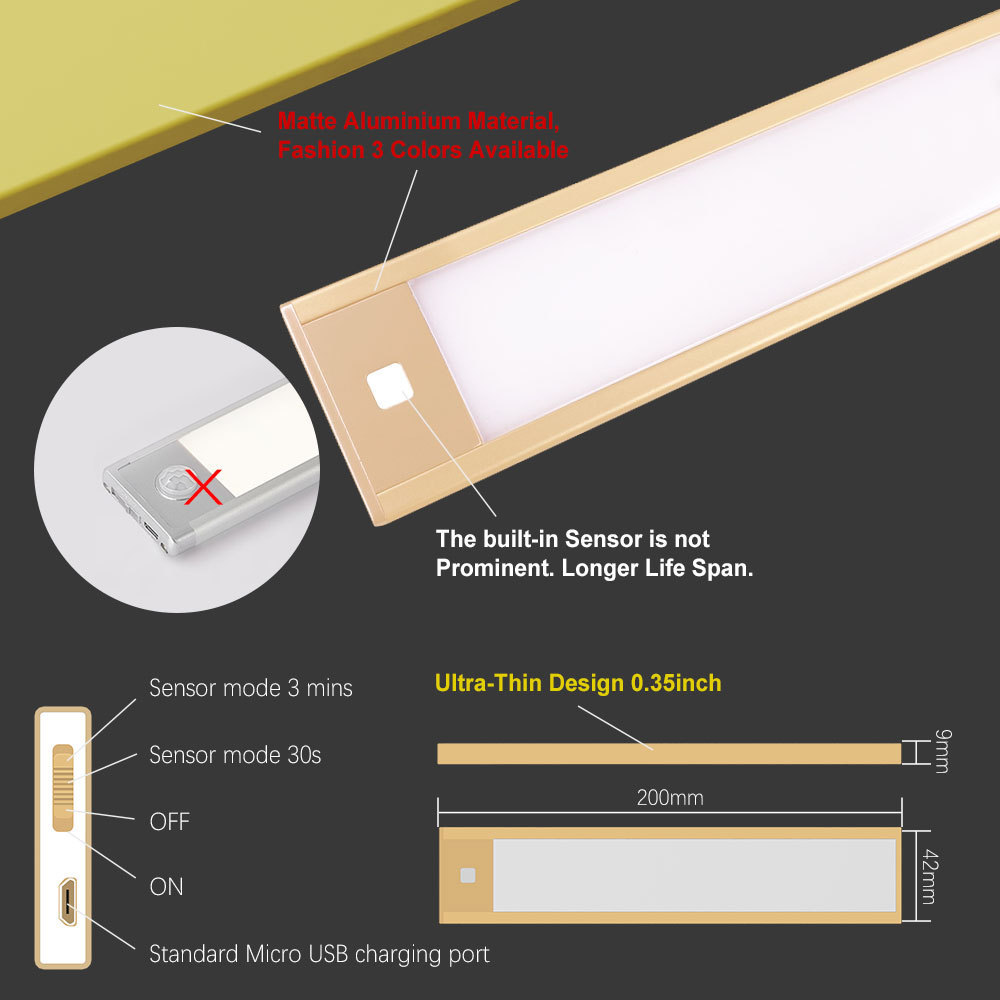 VST under cabinet led  battery motion sensor LED closet light  USB recharging lighting with magnet