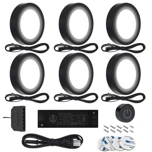 6 Pack Black 4000K Under Cabinet Lighting 12V 2W ETL Listed Wiring Closet Puck Light for Kitchen Showcase Display