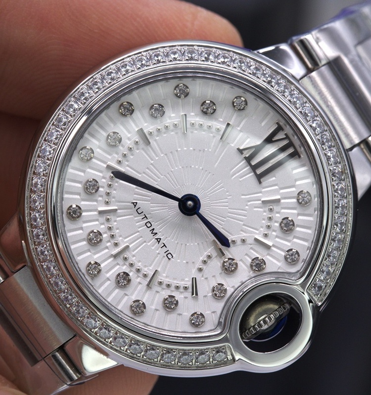 cartiers women's watch High quality sapphire crystal silver gray dial with diamond bezel fashion automatic mechanical watch