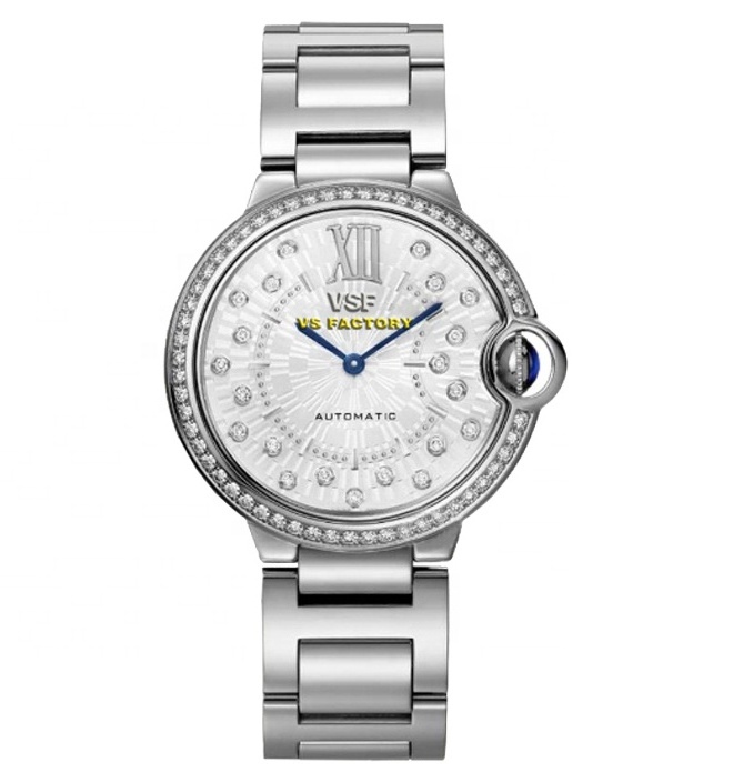 cartiers women's watch High quality sapphire crystal silver gray dial with diamond bezel fashion automatic mechanical watch