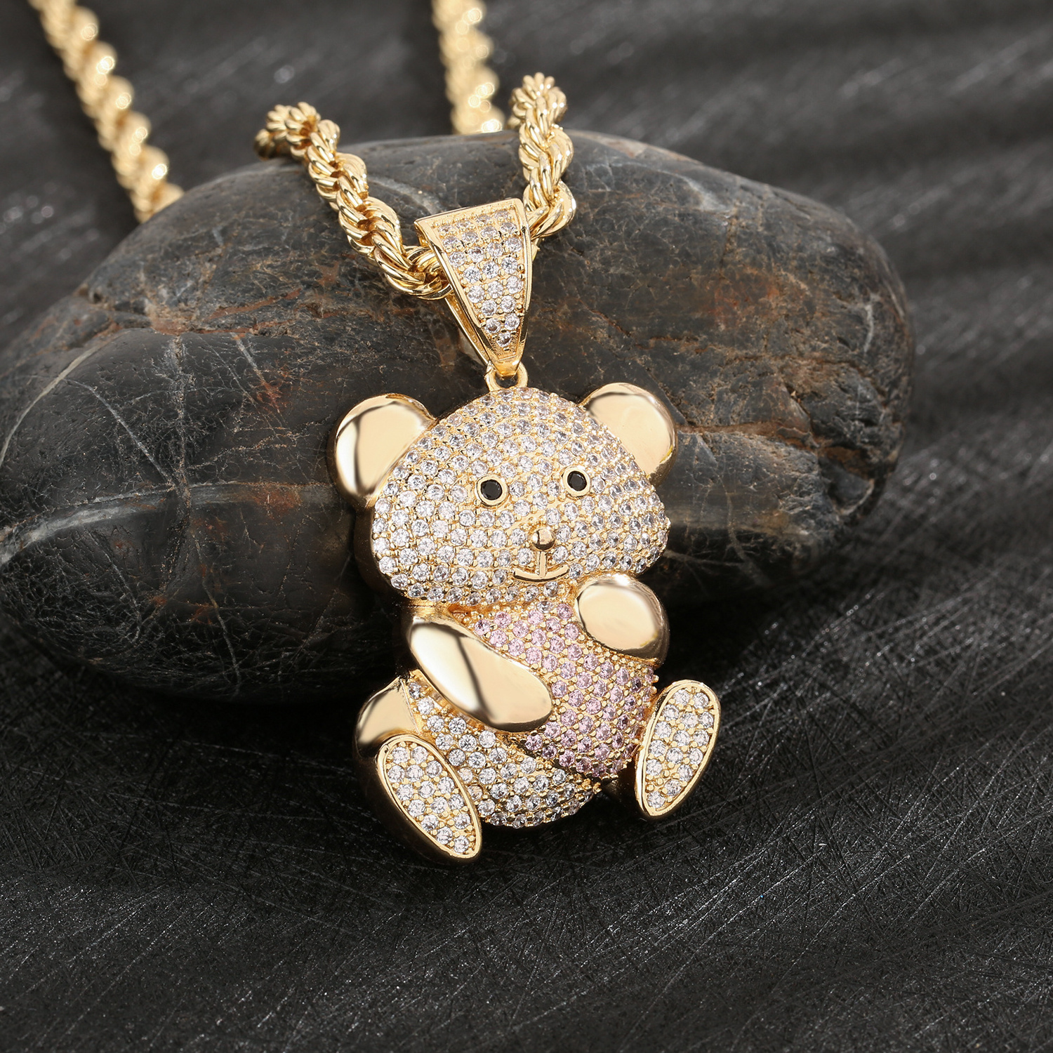 New Arrival Custom 14K Gold Plated Kids Adults Cz Cubic Zirconia Copper Hip Hop Bear Pendant Charm Jewelry Pendants