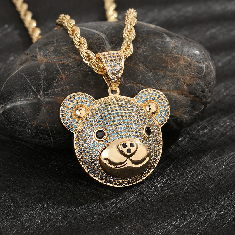 New Arrival Custom 14K Gold Plated Kids Adults Cz Cubic Zirconia Copper Hip Hop Bear Pendant Charm Jewelry Pendants