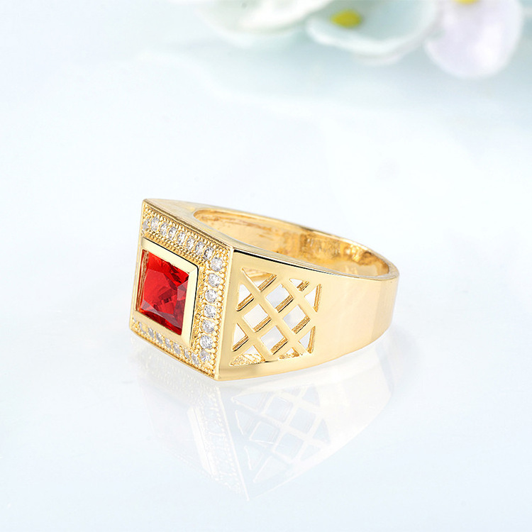 Red Gem Stone Synthetic Zircon Ring 2018 NEW design 18 K Yellow Gold Plated Wide Ring Lucky Ring For Party