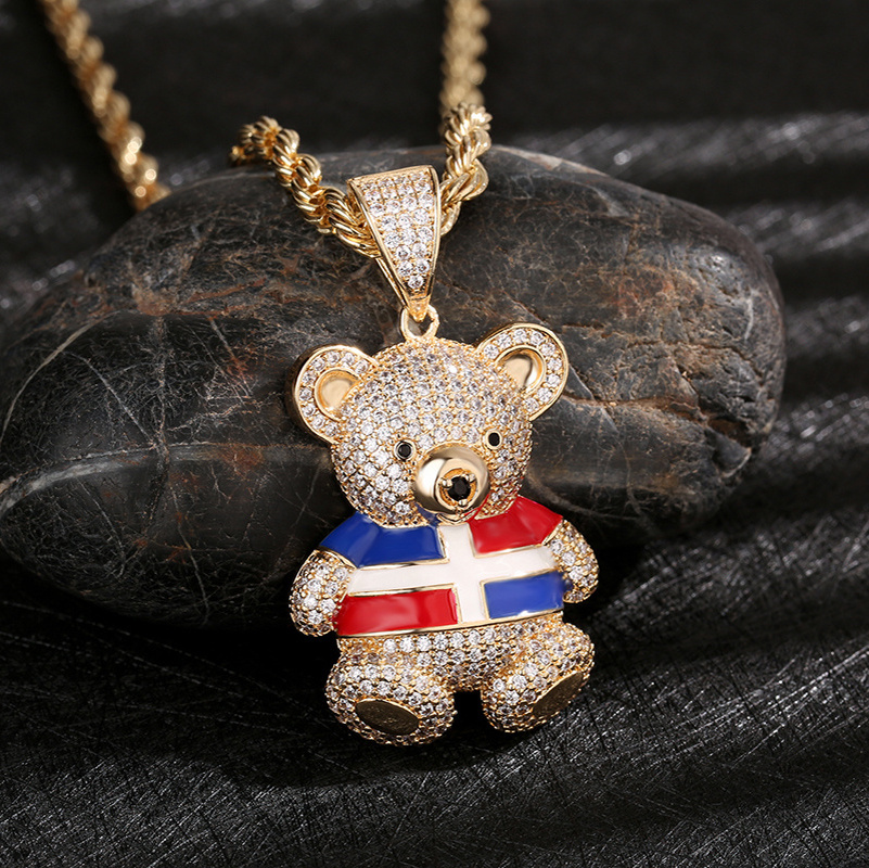 New Arrival Custom 14K Gold Plated Kids Adults Cz Cubic Zirconia Copper Hip Hop Bear Pendant Charm Jewelry Pendants