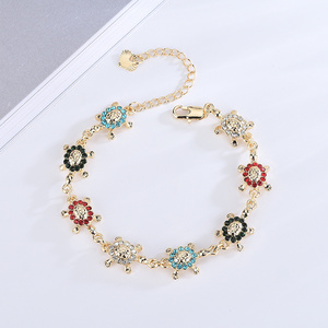 Tricolor Zircon Religious Charm 18K Gold Plated Copper Turtle Bracelet Jewelry Summer Beach Women Turtle Bracelet