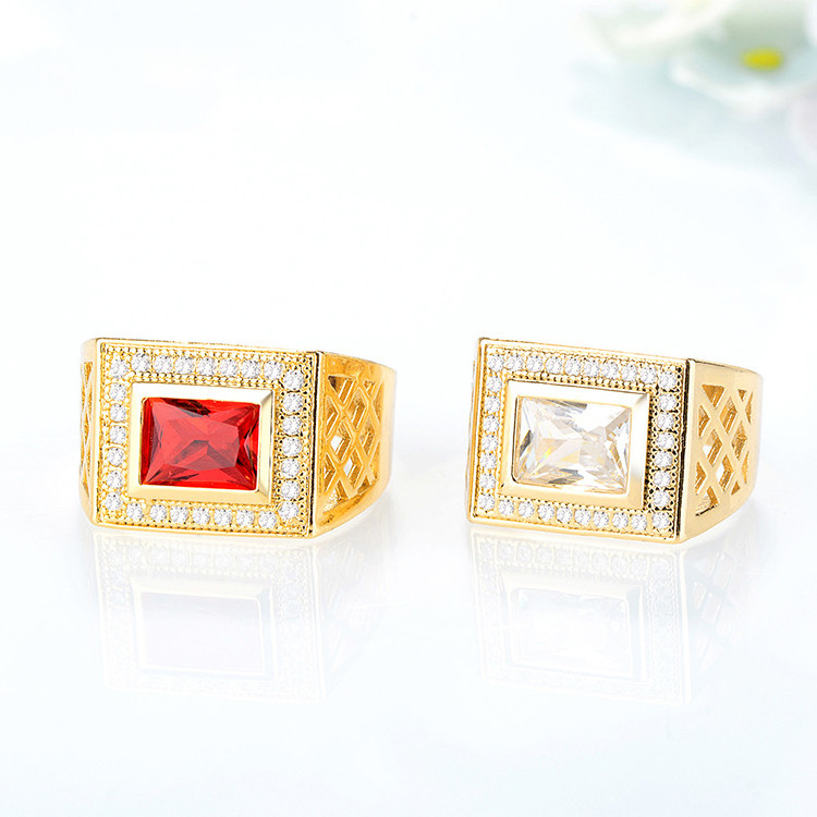 Red Gem Stone Synthetic Zircon Ring 2018 NEW design 18 K Yellow Gold Plated Wide Ring Lucky Ring For Party