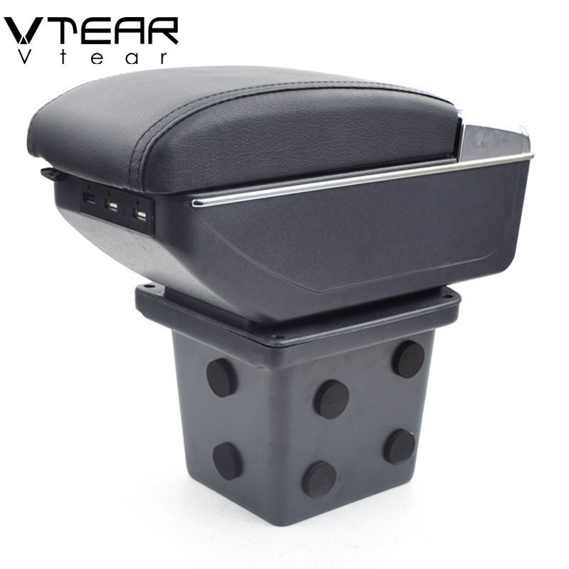 Vtear For hyundai elantra armrest leather USB interface storage box red thread car-styling interior ABS arm rest accessories