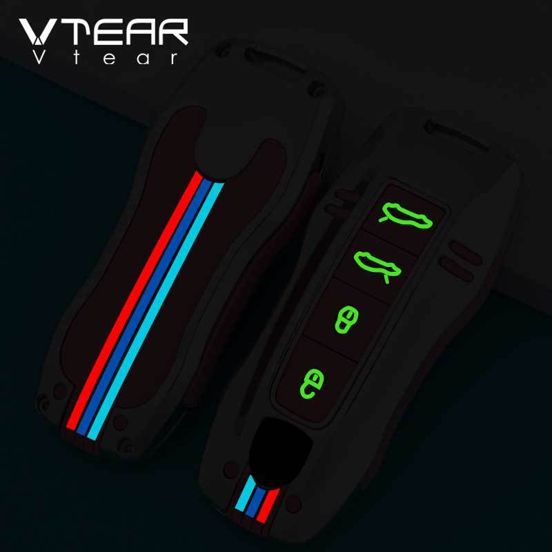 Vtear Car Key Case Cover 3/4 Buttons Remote Key Chain Protective Shell Bag for Porsche Taycan/panamera/macan 992 911 Exhaust /