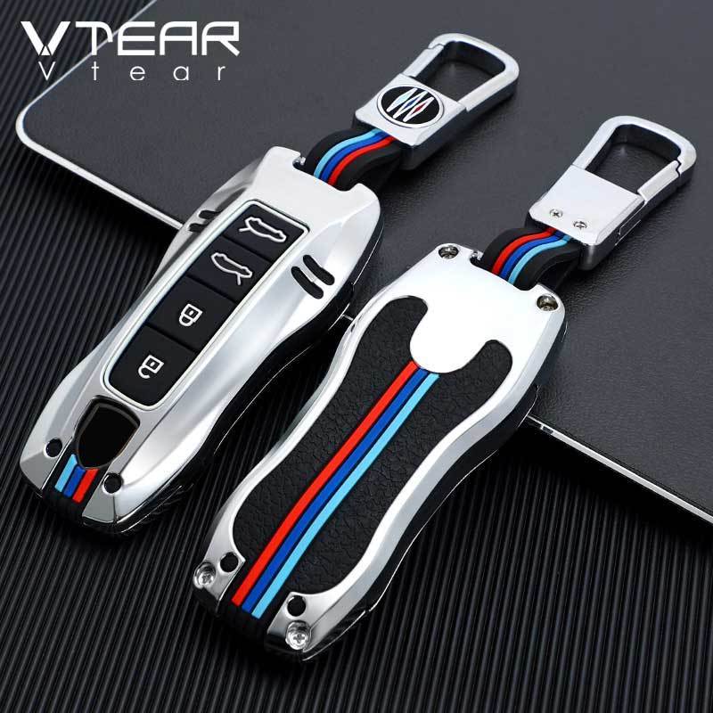 Vtear Car Key Case Cover 3/4 Buttons Remote Key Chain Protective Shell Bag for Porsche Taycan/panamera/macan 992 911 Exhaust /