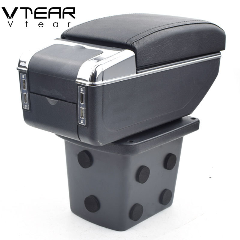 Vtear For hyundai elantra armrest leather USB interface storage box red thread car-styling interior ABS arm rest accessories