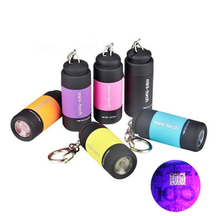 mini uv led flashlights small Keychain light torch 395nm uv lamp for money detection finger lights camping carabiner light