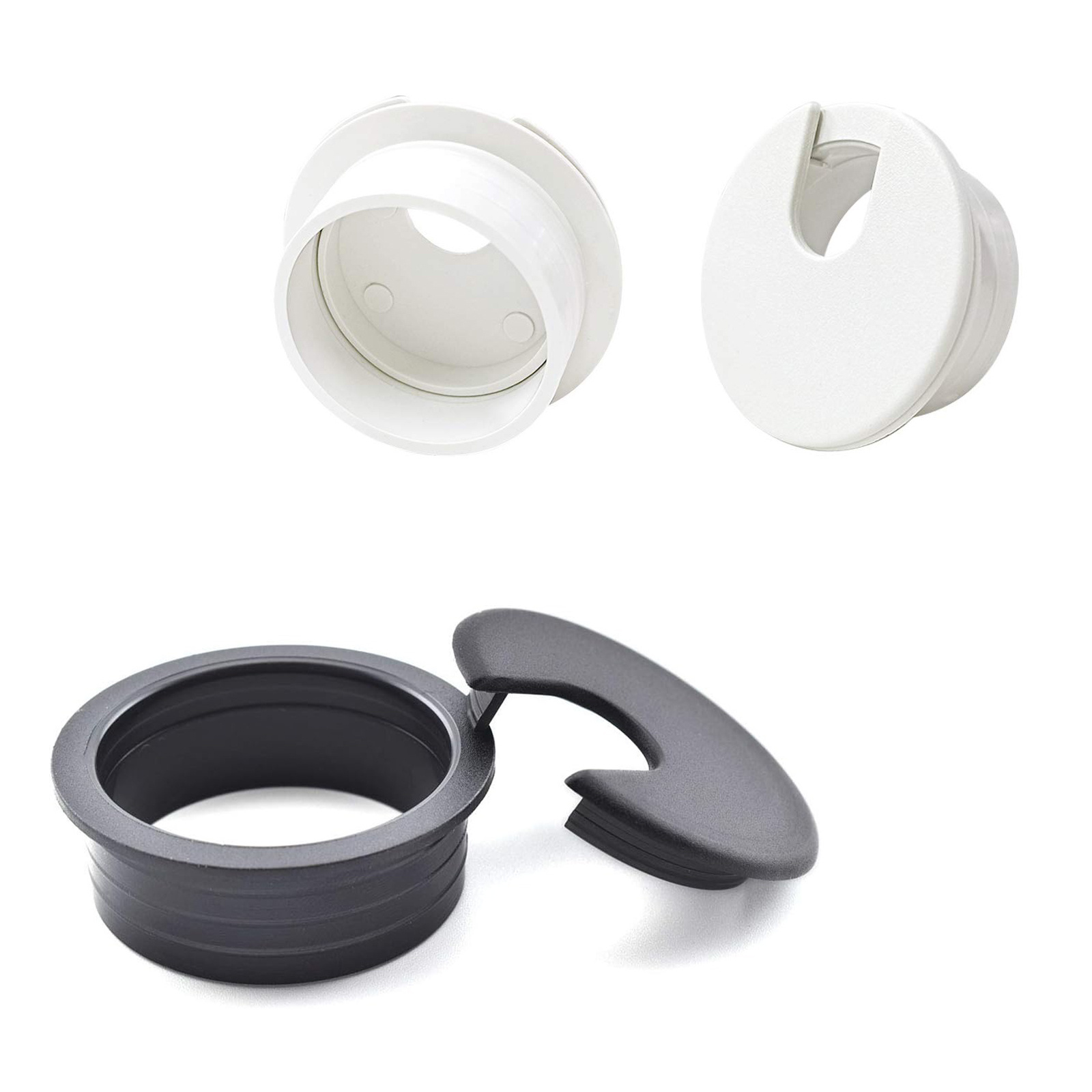 1-1/2 Inch 60 50mm Plastic Nylon White Black Round Computer Desk Table Universal Wire Cable Hole Cover Grommets