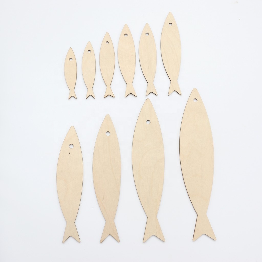 Decorative Wooden Hanging Fish With Many Sizes For Home Crafts Sculpture And Wall Hanging - Wood Fish Decor With Hole