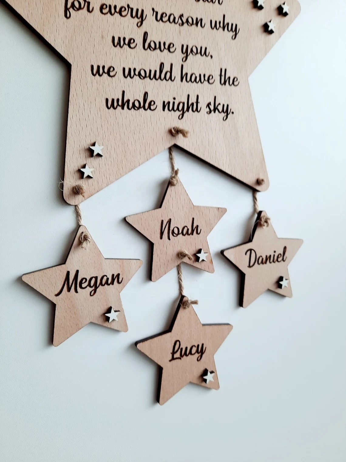 star string door hanging signs, wooden signs for wall decoration, bedroom door, handmade string hangings with modern design.