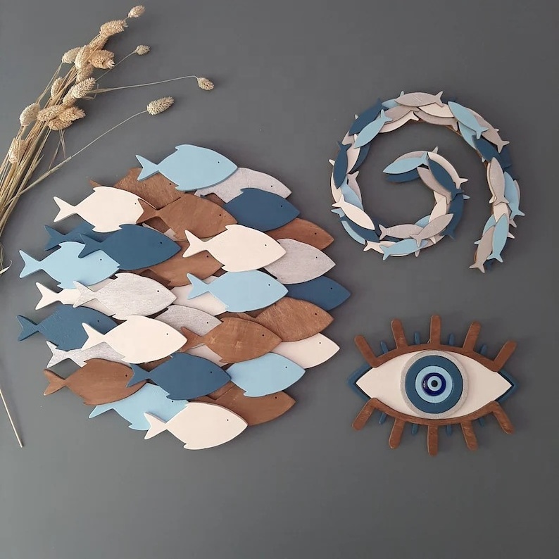 Fish wooden wall art set modern style fish wall decoration family gift  home decoration.