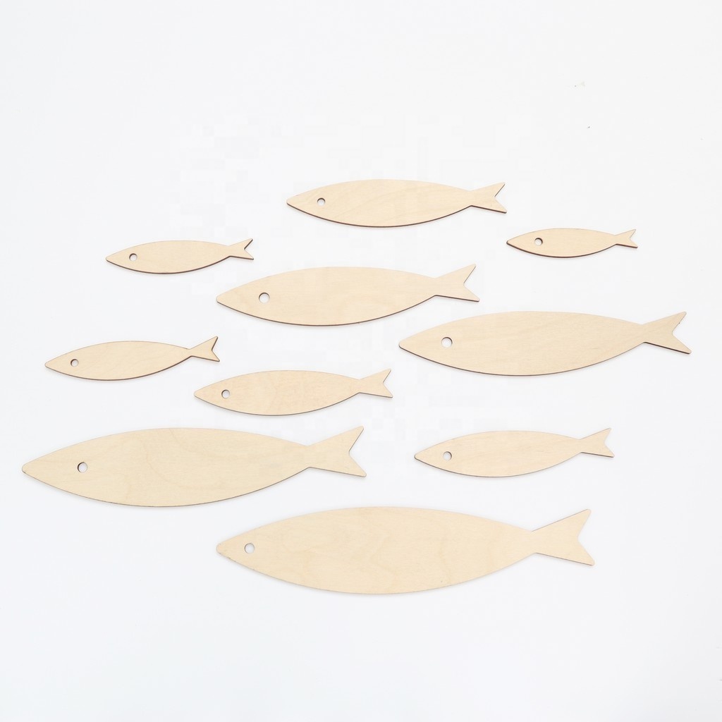 Decorative Wooden Hanging Fish With Many Sizes For Home Crafts Sculpture And Wall Hanging - Wood Fish Decor With Hole