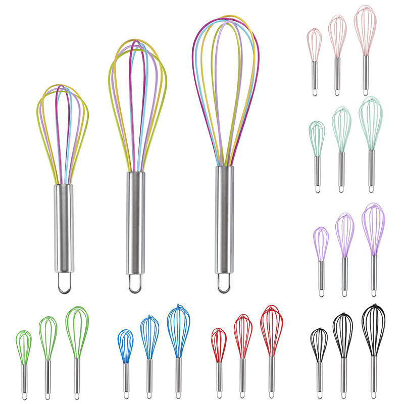 Clearance Sale 3piece Of Stainless Steel Handle Silicone Egg Whisk For Kitchen Blending Whisking Beating Stirring