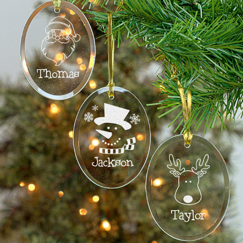 Oval Shape Engraving Flat Hanging Glass Ornament For 2020 Christmas