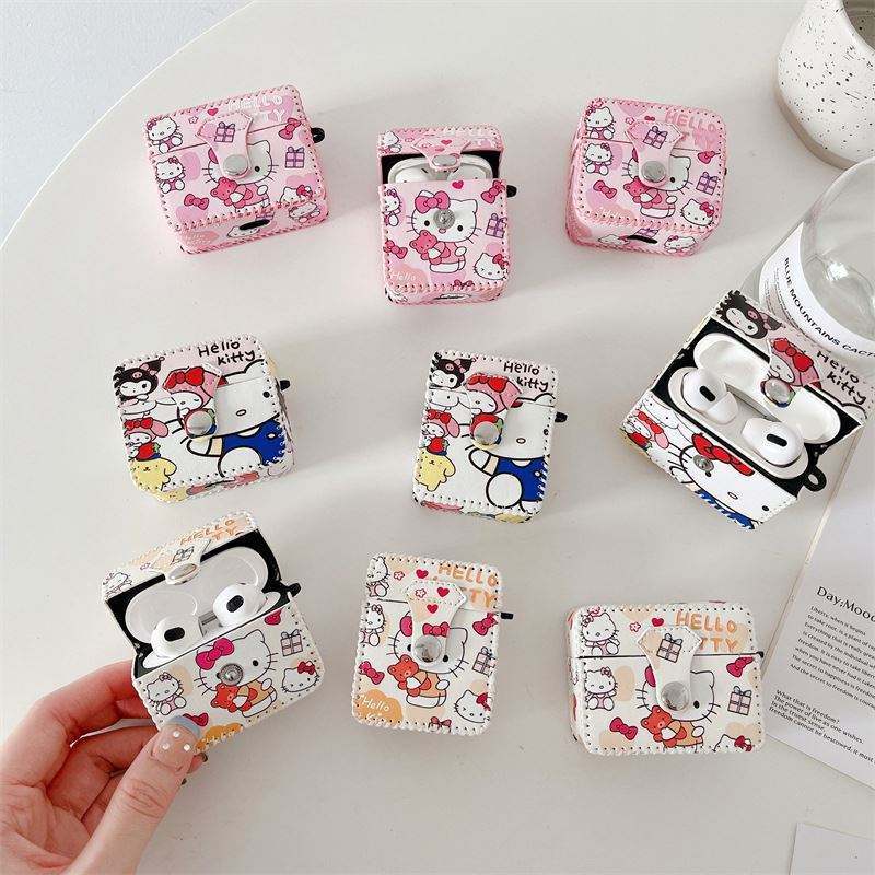 Cute Design Cartoon Kitty Headphone Waterproof Case for Airpods 1 2 3D leather Cover for Apple Airpod Promotional Wholesale