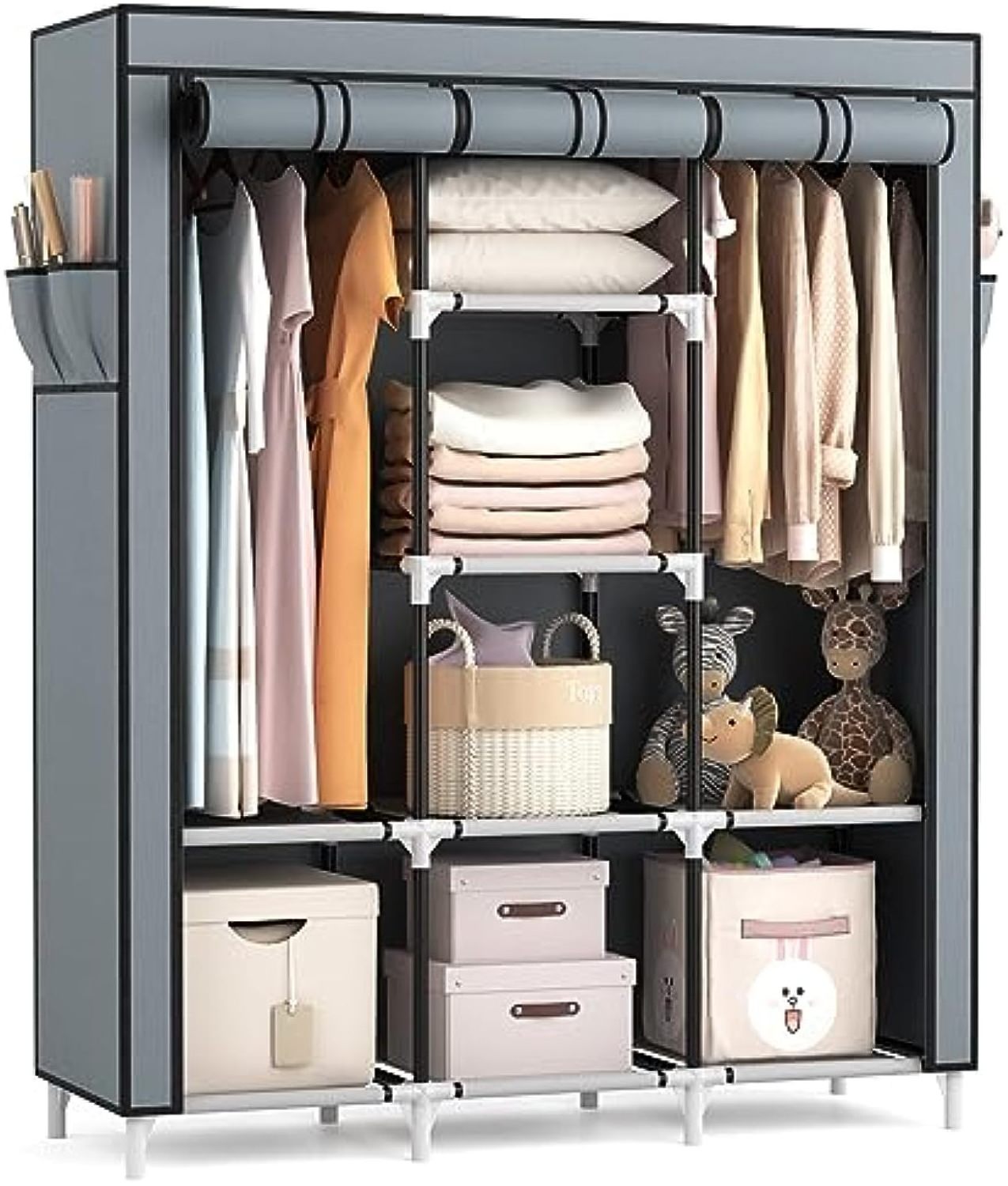 Household Items Portable Standing Clothes Wardrobe Organizer Storage Holders Racks with Non-Woven Fabric Cover Vulcanus