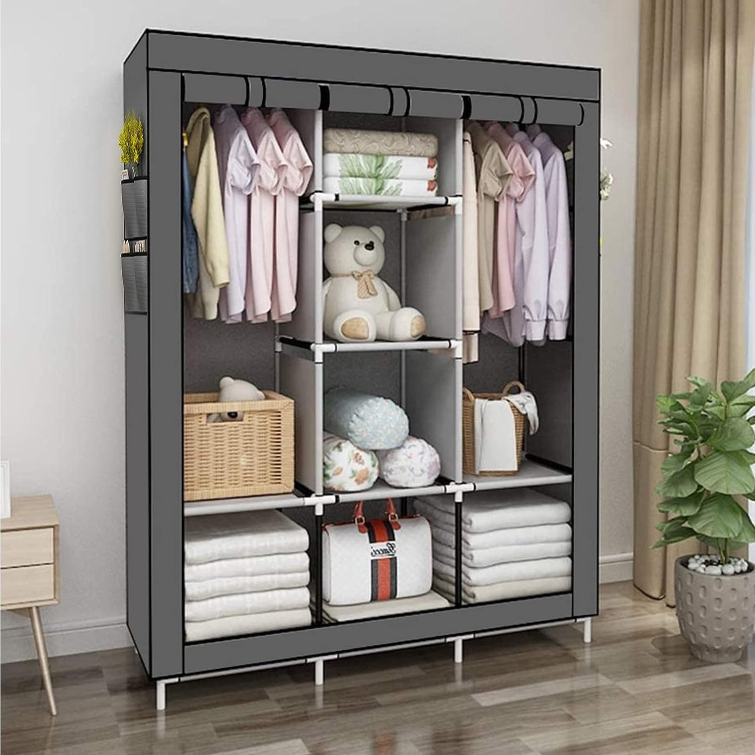 Household Items Portable Standing Clothes Wardrobe Organizer Storage Holders Racks with Non-Woven Fabric Cover Vulcanus