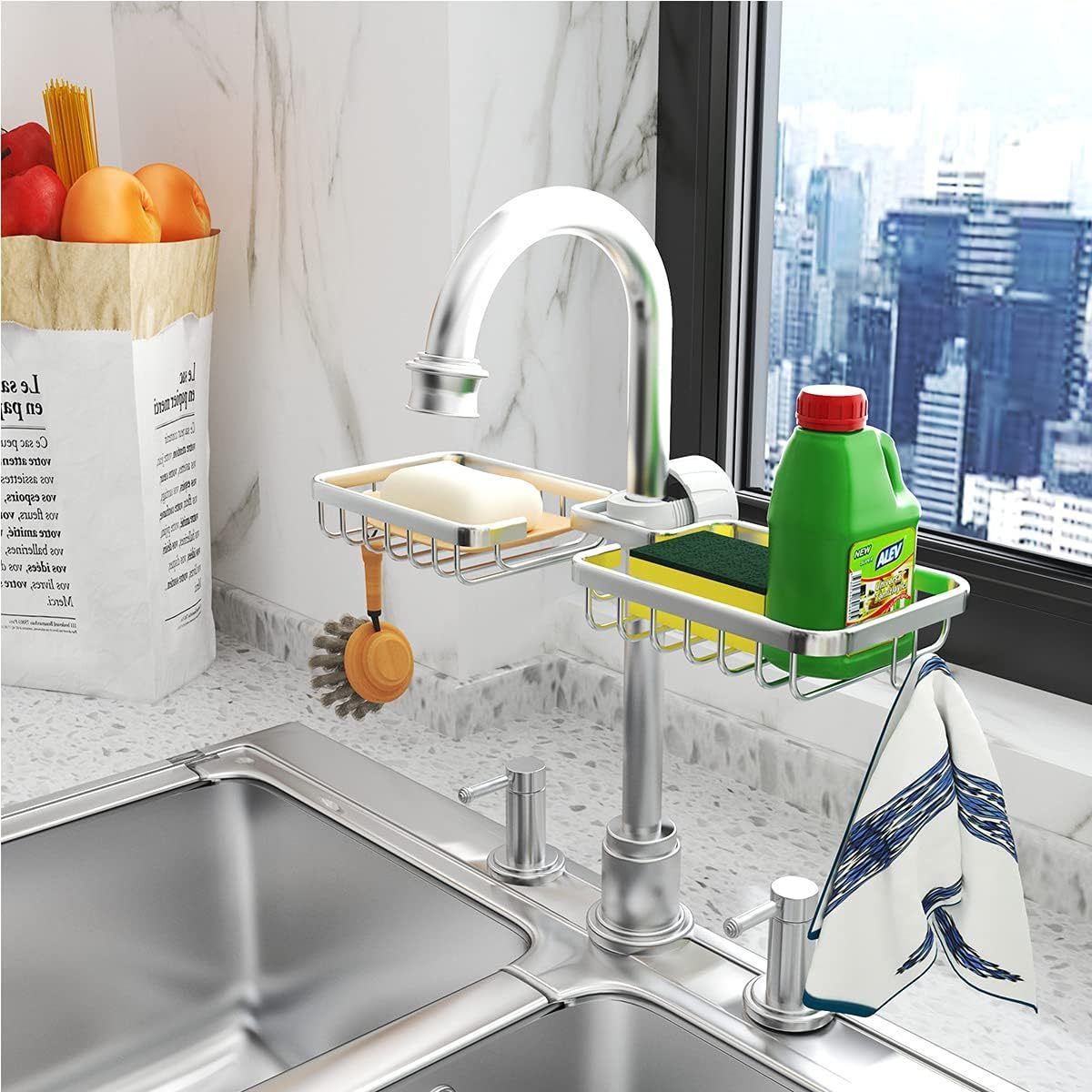 Kitchen Accessories Detachable Over Faucet Hanging Sink Sponge Holders Drain Racks with Dishcloth Drying Rack Hooks Vulcanus