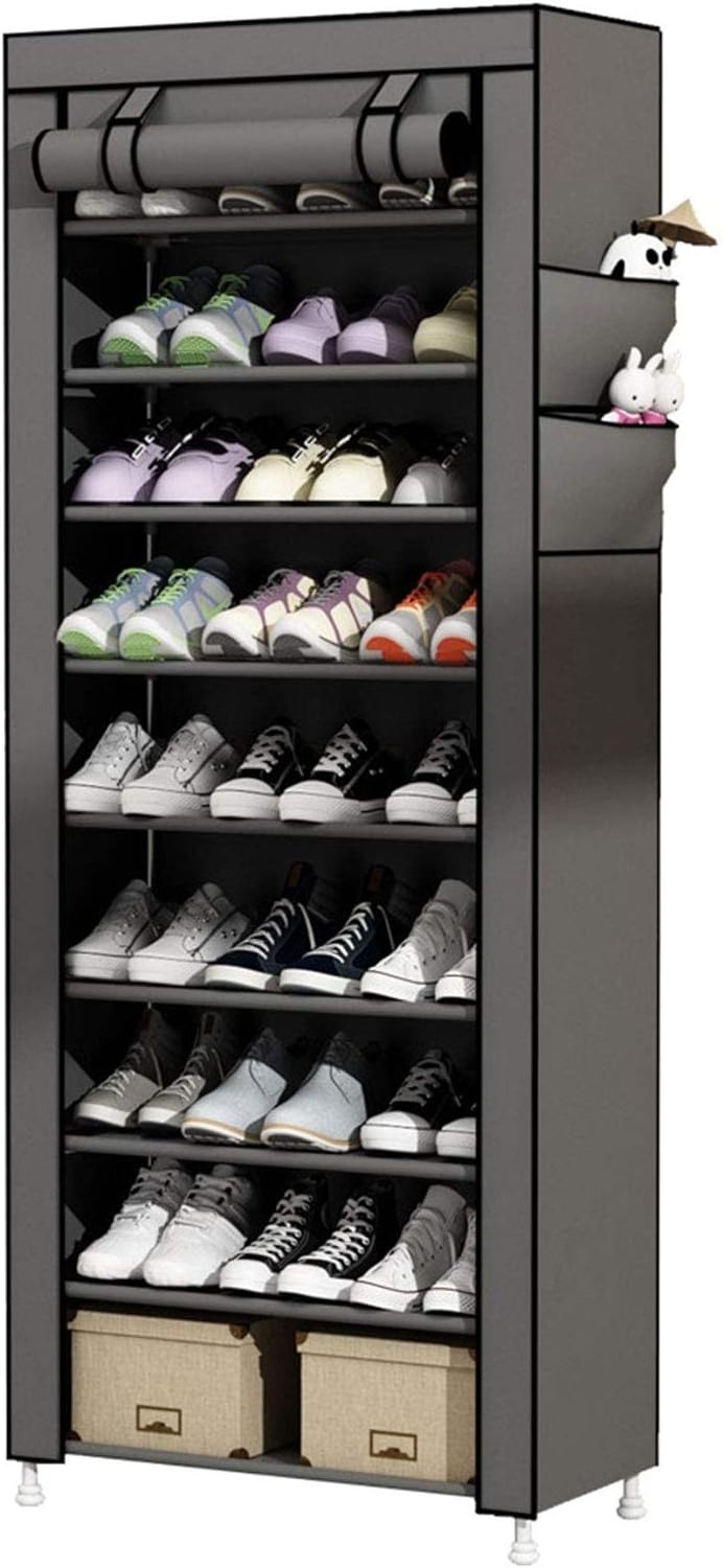 9 Tiers Stand  Tall  Shoe Storage Rack Cabinet  Closet  with Dustproof Cover Vulcanus