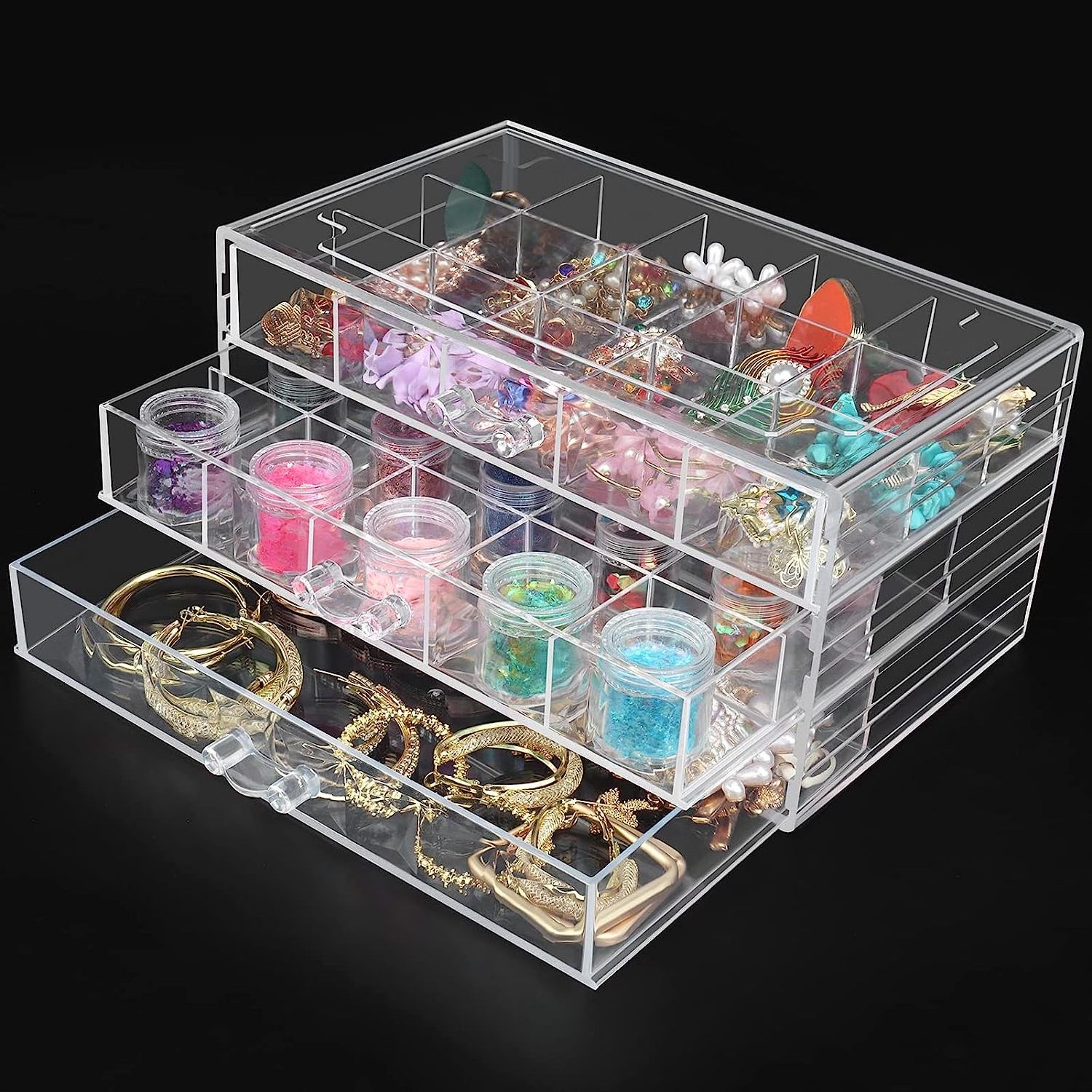 Household Items 3 Drawers Clear Acrylic Earring Jewelry Stackable Storage Containers Makeup Organizer Display Boxes Vulcanus