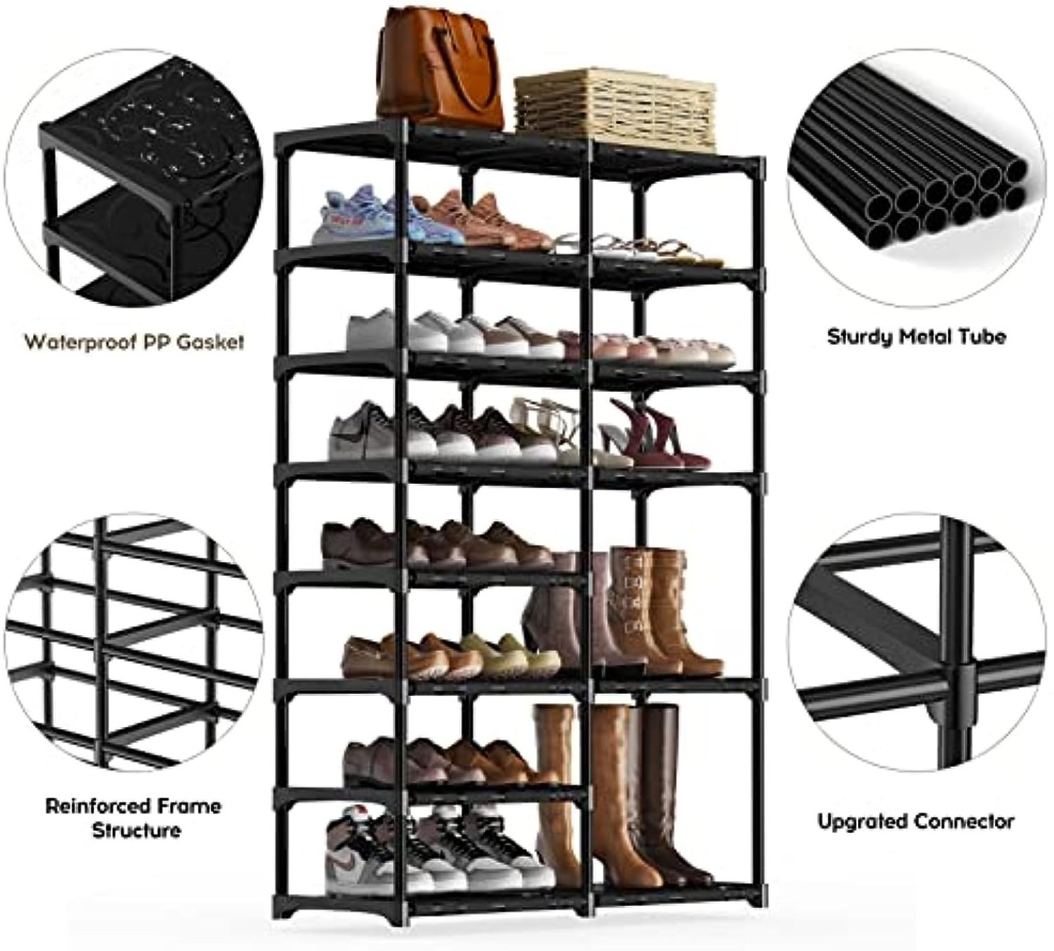 Portable Metal Shoe Boot Rack Free Standing Cabinet Storage Organizer Holders with Nonwoven Fabric Covers Vulcanus