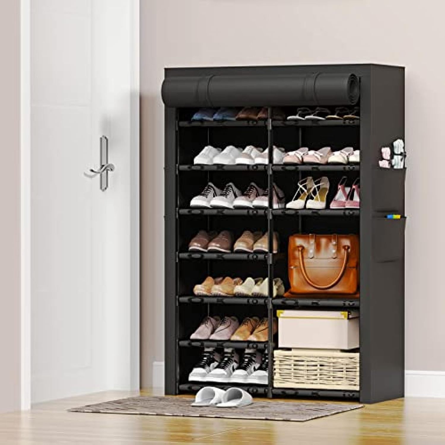 Portable Metal Shoe Boot Rack Free Standing Cabinet Storage Organizer Holders with Nonwoven Fabric Covers Vulcanus