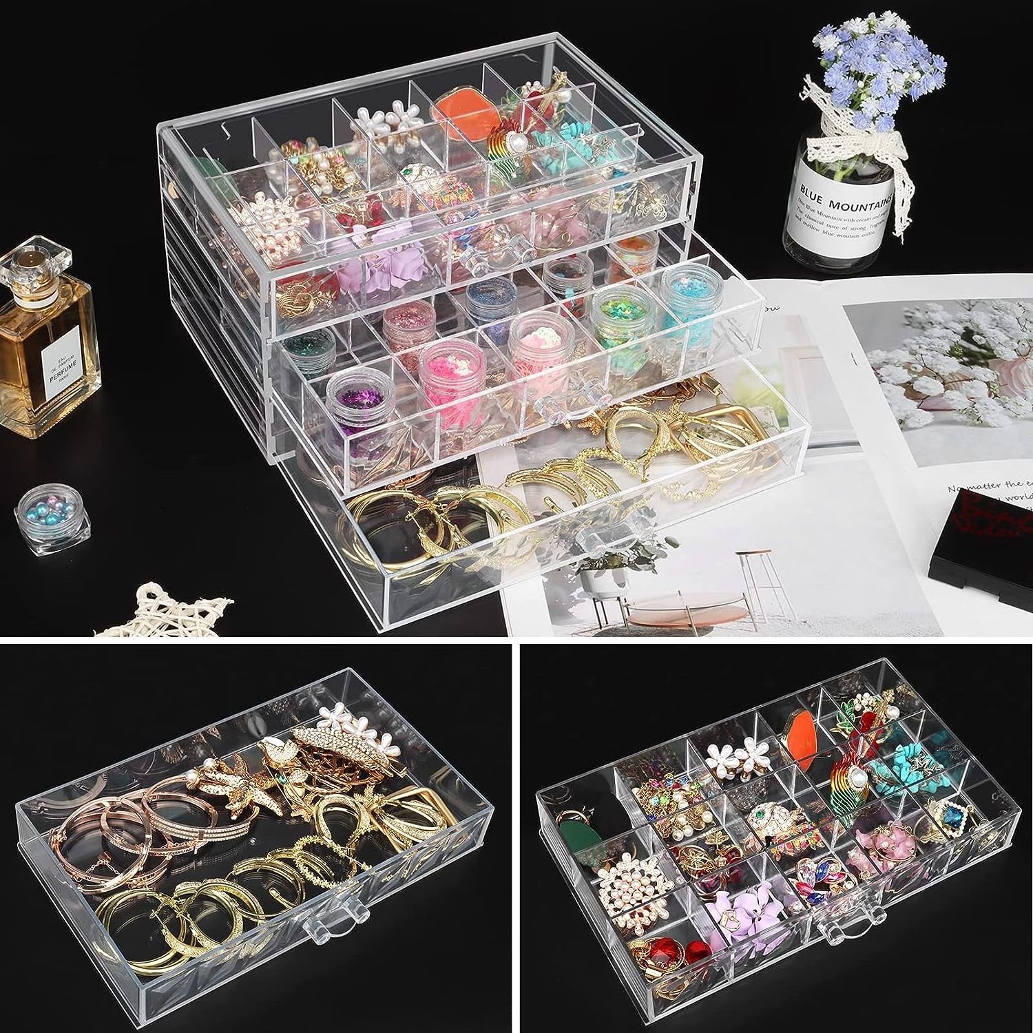 Household Items 3 Drawers Clear Acrylic Earring Jewelry Stackable Storage Containers Makeup Organizer Display Boxes Vulcanus