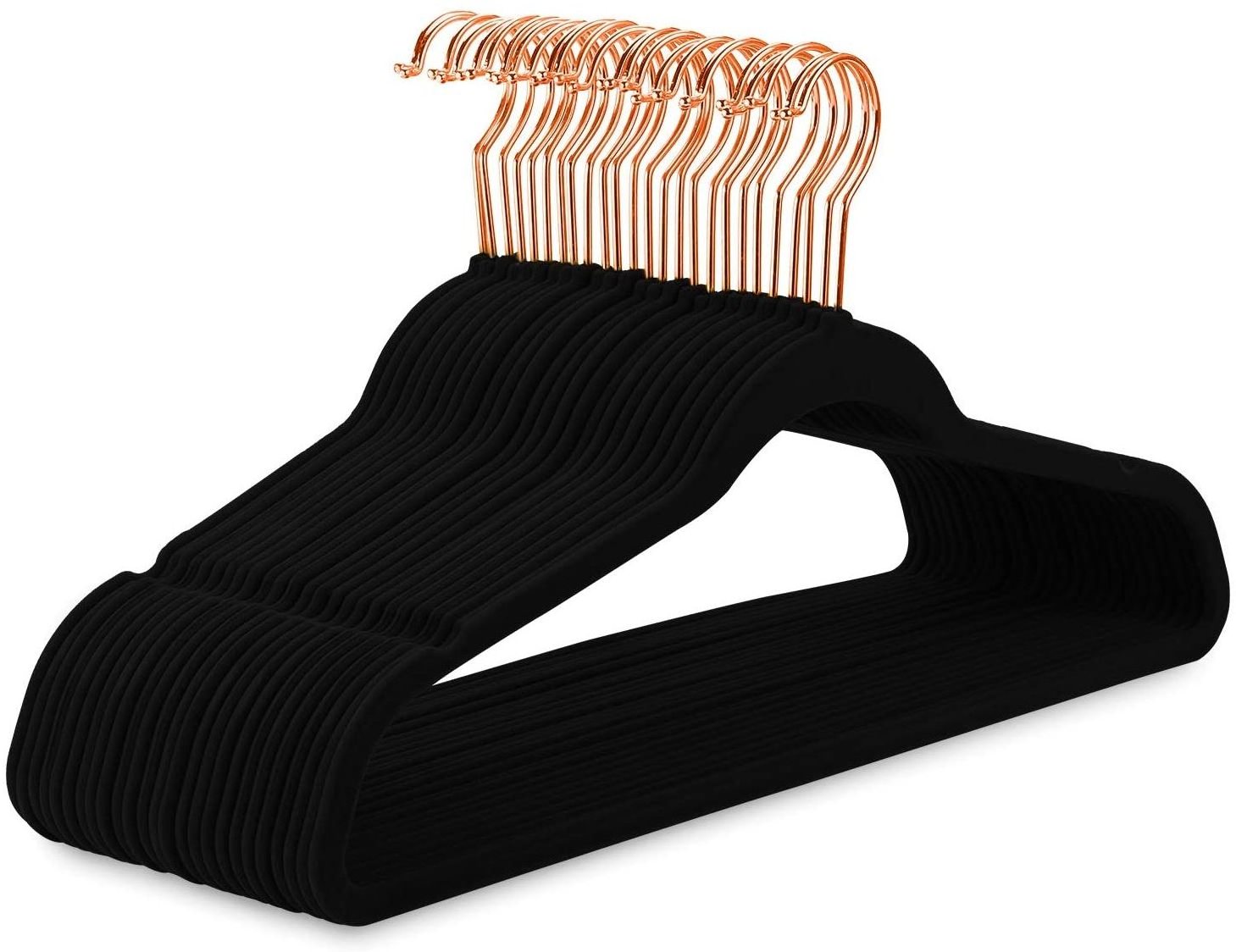 Space Saving Copper Rose Gold Hooks Non Slip  Black Velvet Suit Hangers