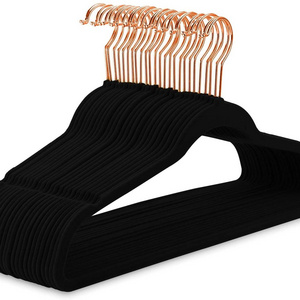 Space Saving Copper Rose Gold Hooks Non Slip  Black Velvet Suit Hangers