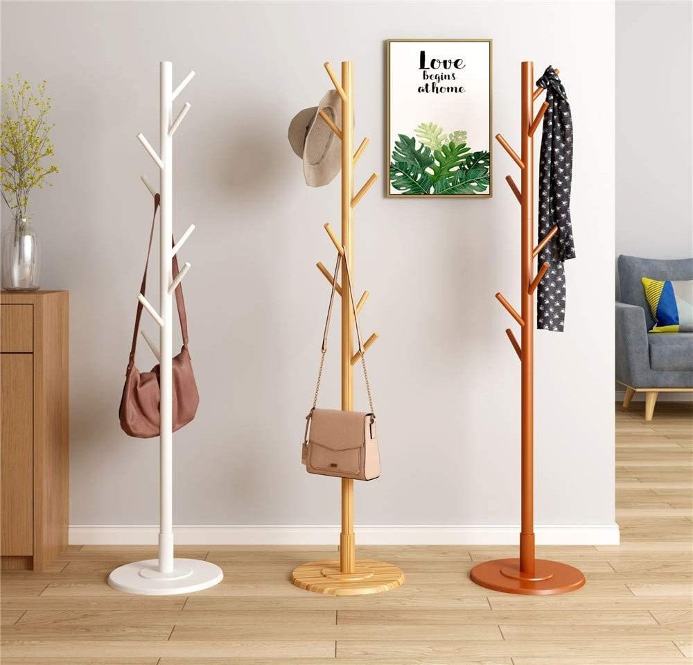 High Quality  Entryway Hall Tree Coat Round Base for Hat Clothes Purse scarf hanger Umbrella Sturdy Wooden Tree with Solid