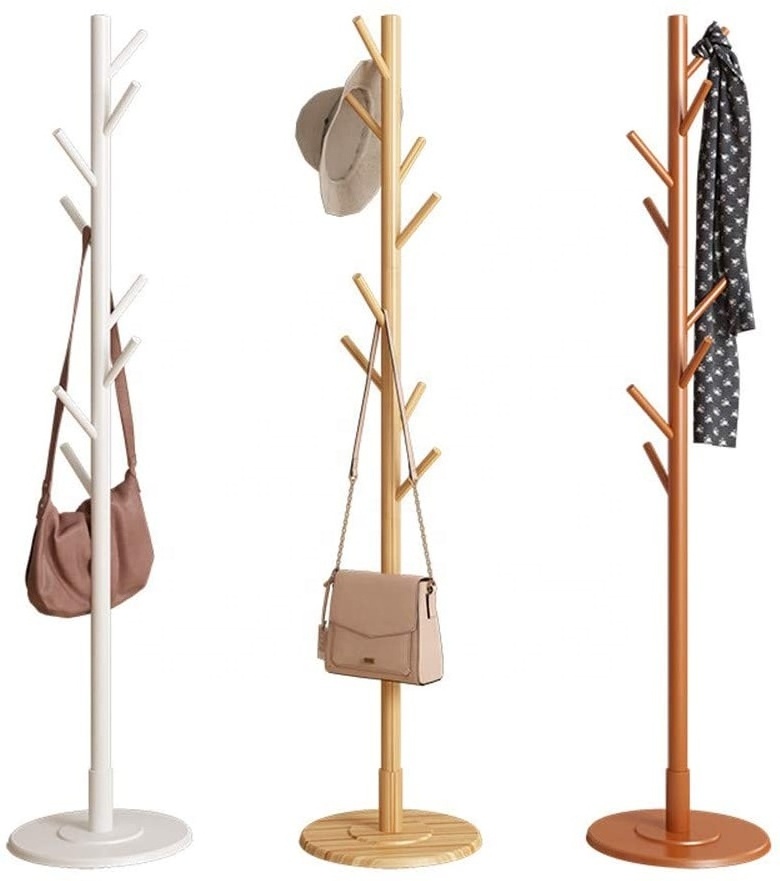 High Quality  Entryway Hall Tree Coat Round Base for Hat Clothes Purse scarf hanger Umbrella Sturdy Wooden Tree with Solid