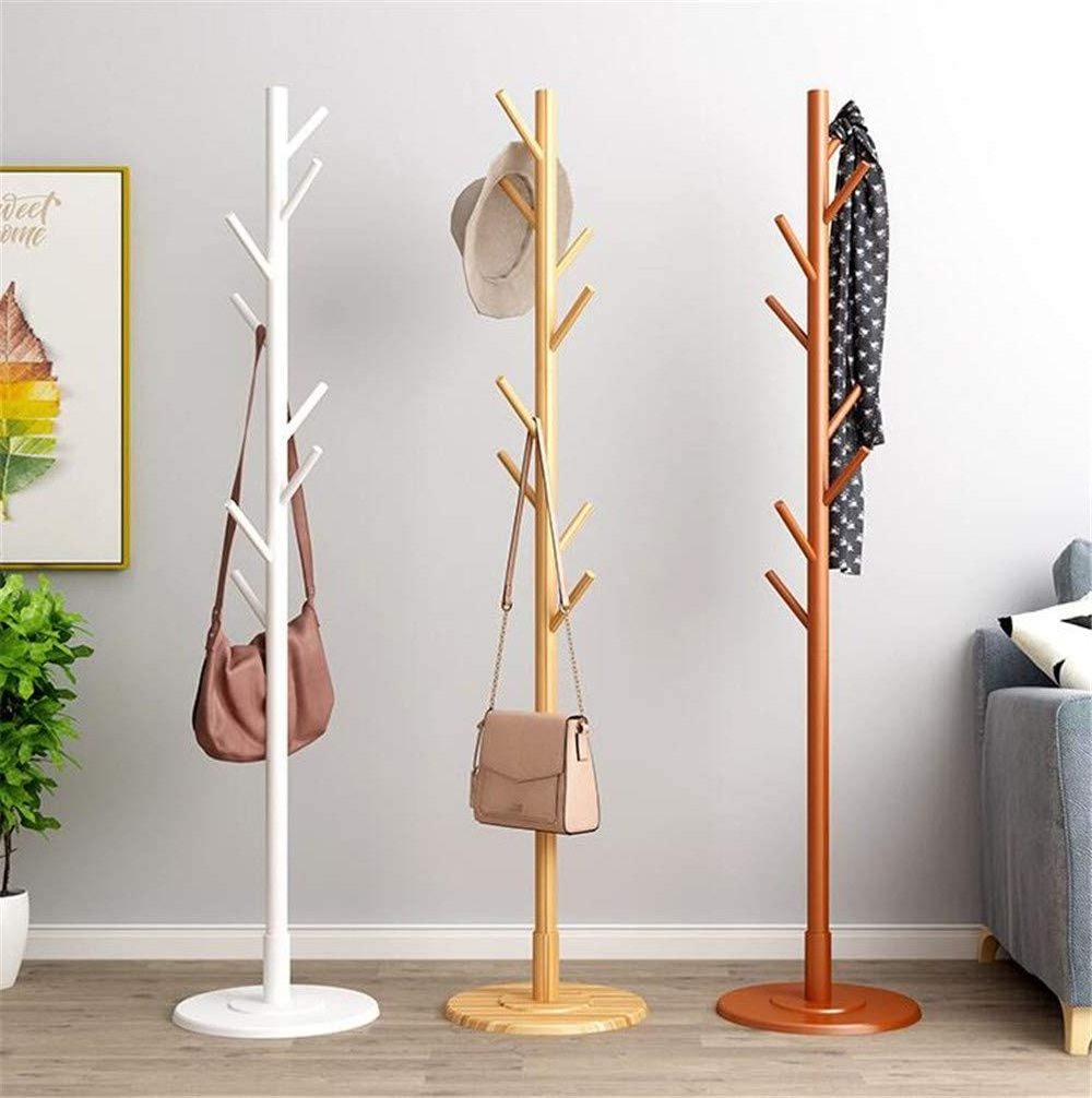 High Quality  Entryway Hall Tree Coat Round Base for Hat Clothes Purse scarf hanger Umbrella Sturdy Wooden Tree with Solid