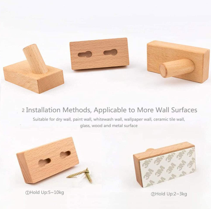 Heavy Duty Beech Wood Towel Rack Hat Hanger Single Organizer Decorative Wall Mounted Wooden Coat Hooks