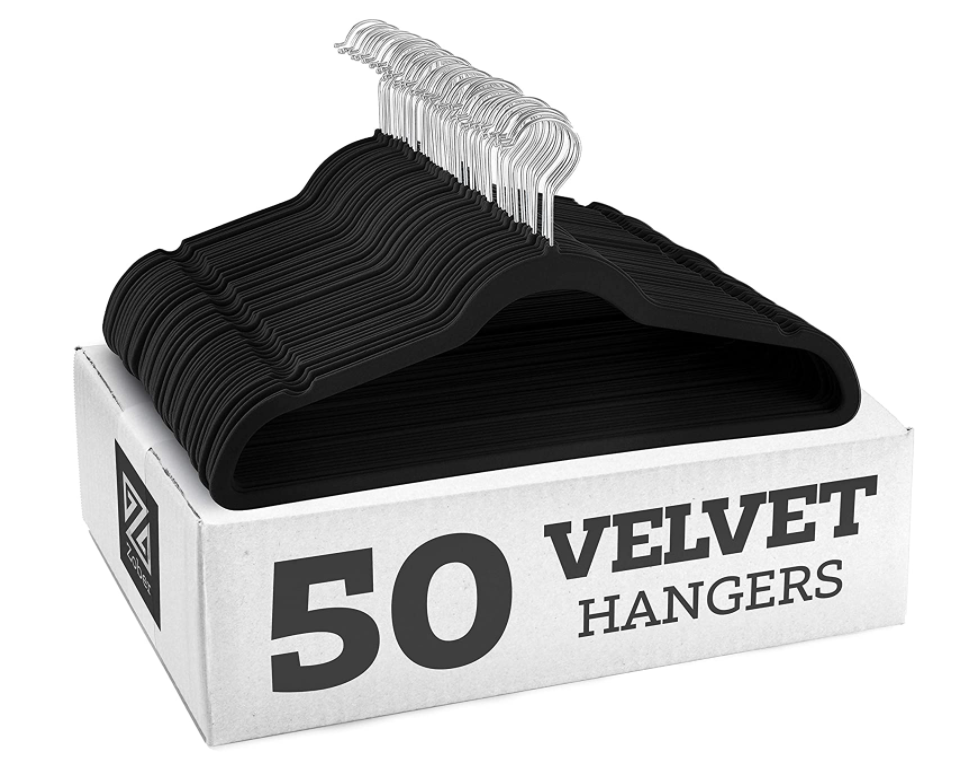 Non-slip ultra-thin space saving 360 rotary hook black velvet clothes hanger for coats suits