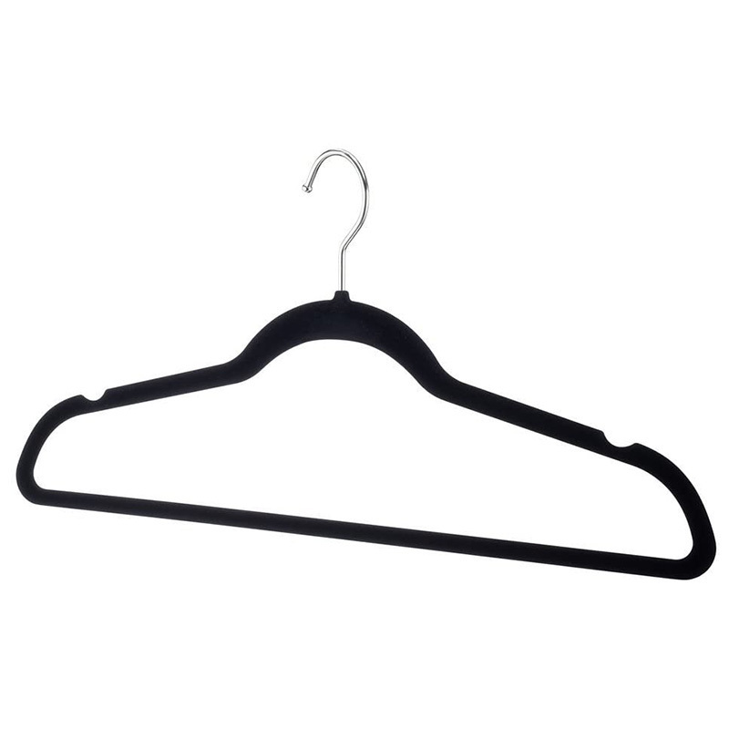 Non-slip ultra-thin space saving 360 rotary hook black velvet clothes hanger for coats suits