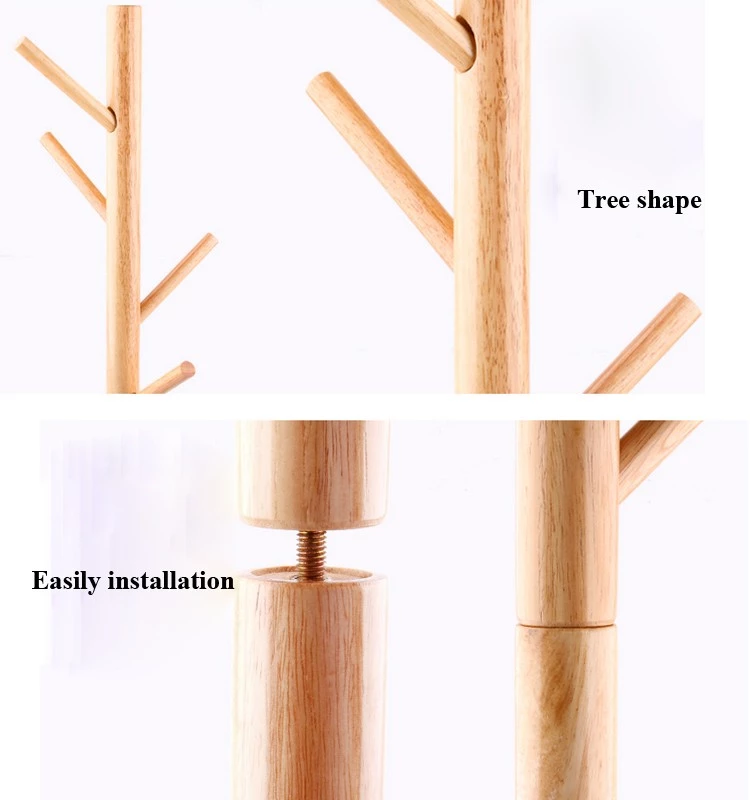 Functional Tree shaped beech standing coat hanger wooden clothes hat hanger stand rack