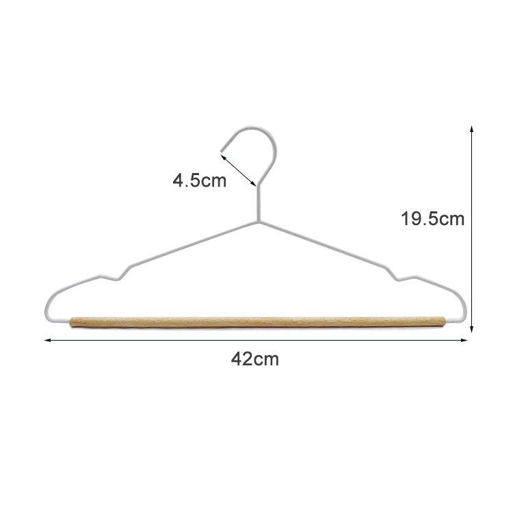 Single-Tier Metal Hanger with Glossy Wooden Pole for Clothing in Wardrobe Kitchen Bathroom Living Room