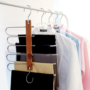 Wholesale 5 layer hanger multifunctional folding pants rack for skirts and pants