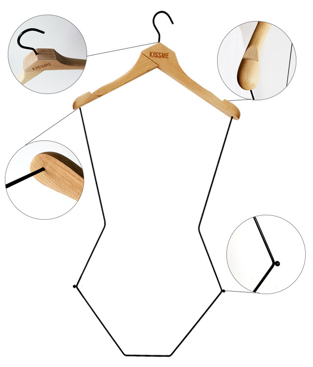 Customized High Quality Design logo Beech Metal wire Full Body Shape Wooden Swimwear Swimsuit Bikini Hangers For Display