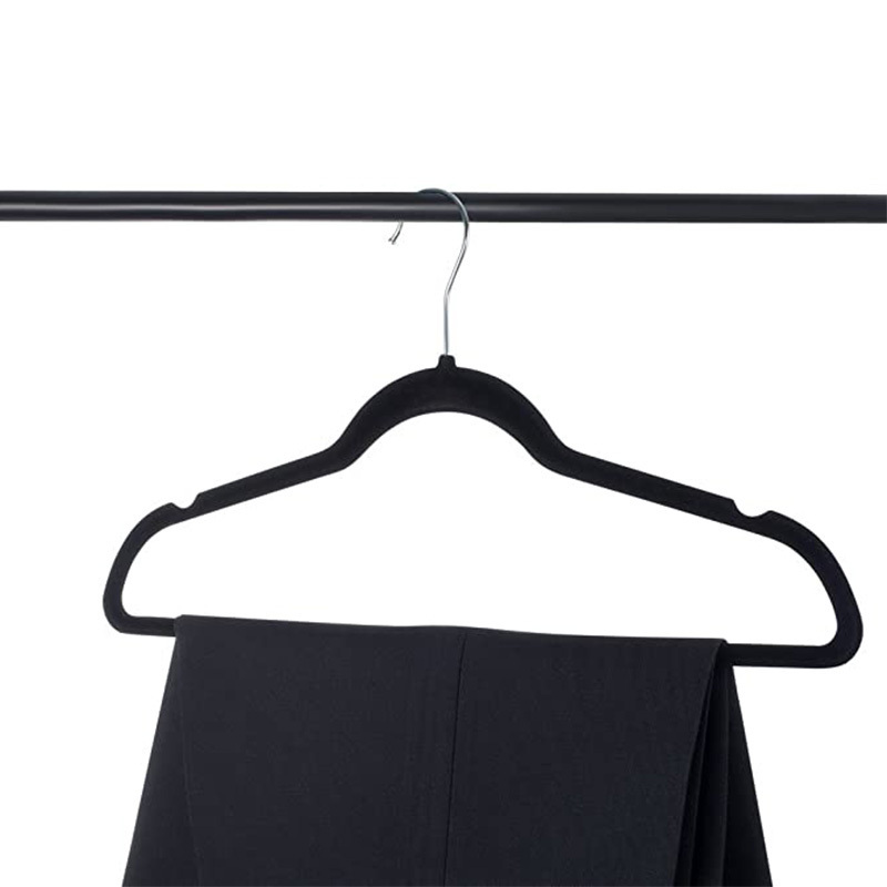 Non-slip ultra-thin space saving 360 rotary hook black velvet clothes hanger for coats suits