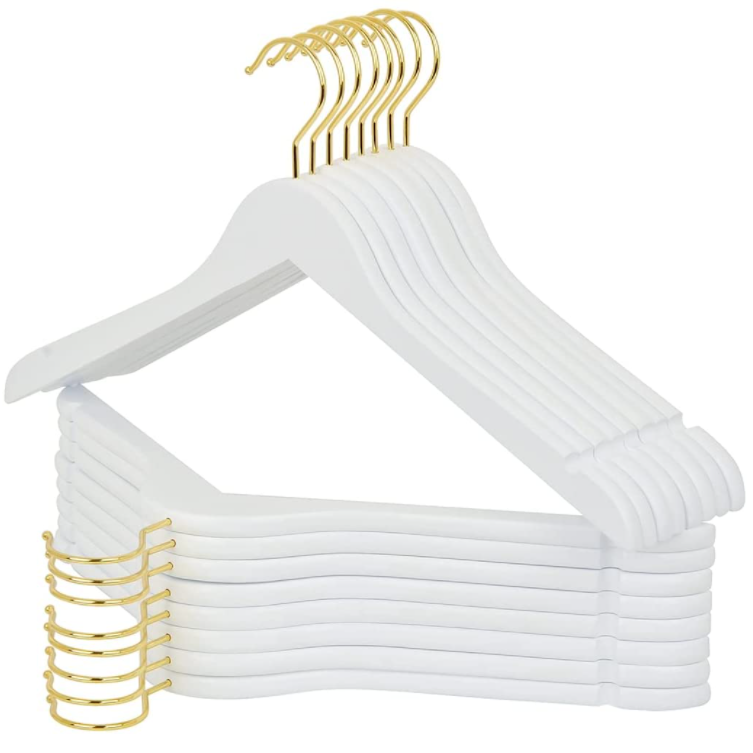 30 Pack Smooth White Solid Wood Suit Jacket Dress Shirt Coat Hangers with Gold Hook