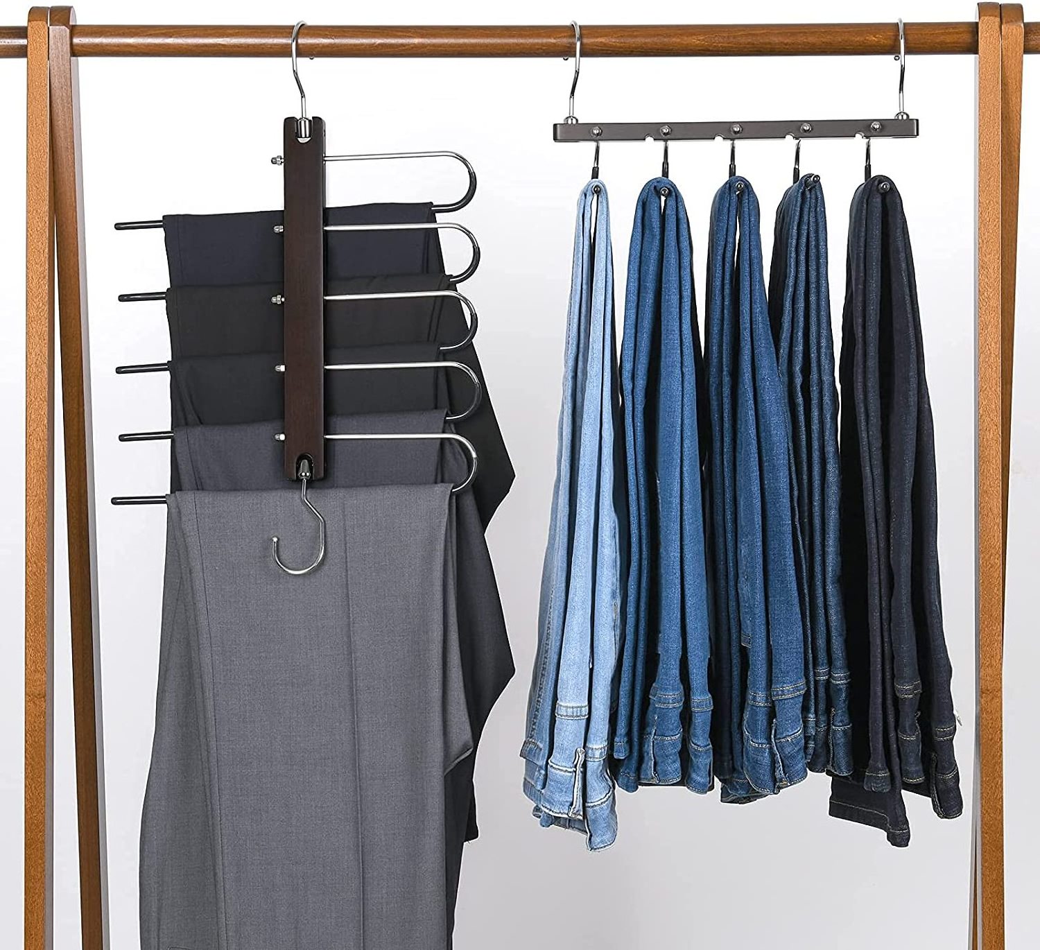 Hot Sale Space-Saving Beech Wood OEM&ODM are Welcome Magic Hangers 5 in 1 for Pants