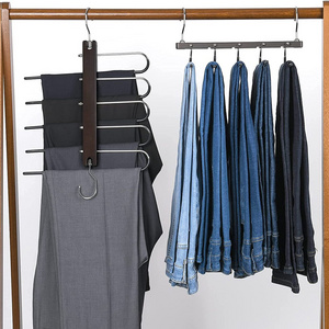 Hot Sale Space-Saving Beech Wood OEM&ODM are Welcome Magic Hangers 5 in 1 for Pants