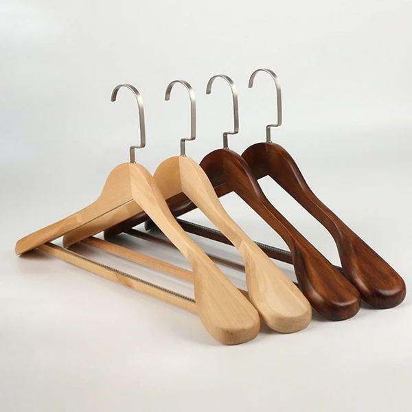 Heavy Duty Natural Luxury Wooden Suit Hangers Wide Wood Hanger for Coats